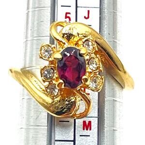 Garnet Gold Electroplate Bypass Cocktail Ring Size 7.75 Clear Rhinestone Accents